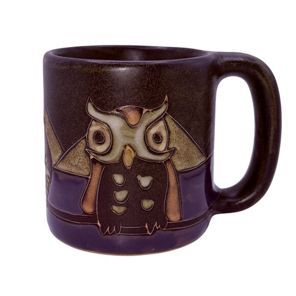 Vintage Mara Handcrafted Ceramic Owl Mug Brown & Purple 12 oz Made In Mexico - Picture 1 of 5